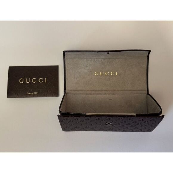 Gucci Triangle Brown Leather Eyeglasses Sunglasses Snap Closure Case Luxury - Picture 3 of 8